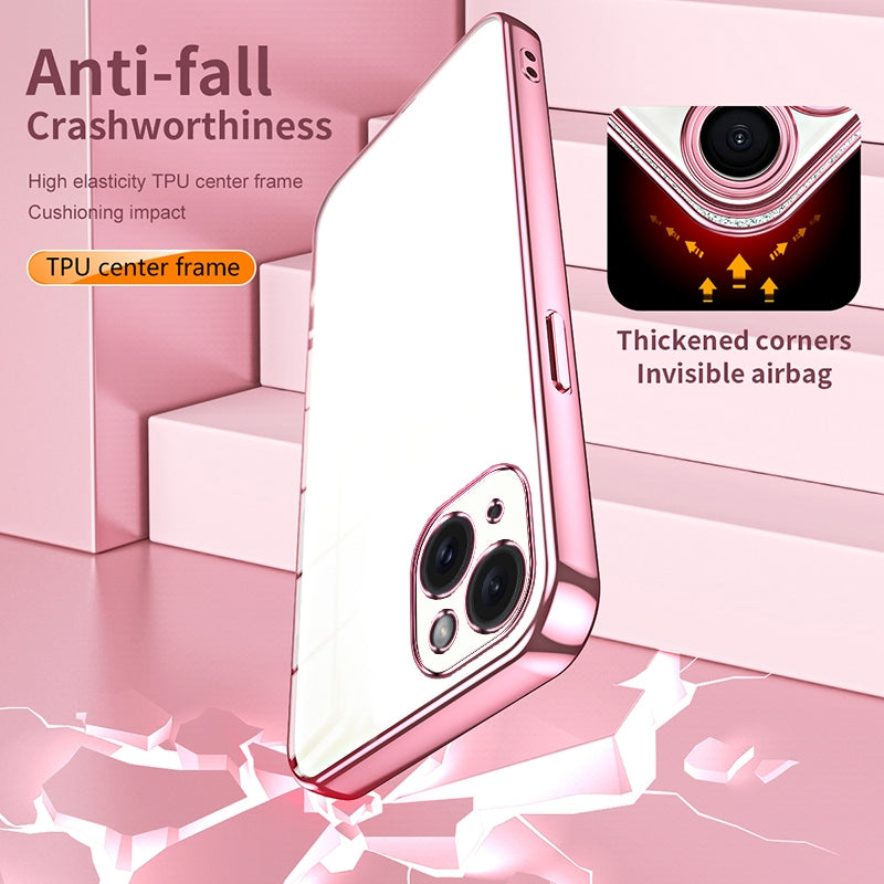 iPhone 15 Plus Transparent Fine Hole Phone Case - Crystal Clear Vacuum Plating, Anti-Fingerprint, Shock-Absorbing TPU Frame