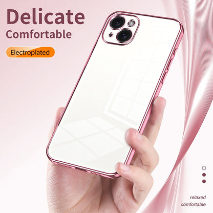 iPhone 15 Plus Transparent Fine Hole Phone Case - Crystal Clear Vacuum Plating, Anti-Fingerprint, Shock-Absorbing TPU Frame