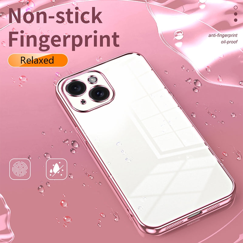 iPhone 15 Transparent Fine Hole Phone Case - Crystal Clear Vacuum Plating, Anti-Fingerprint, Shock-Absorbing TPU Frame