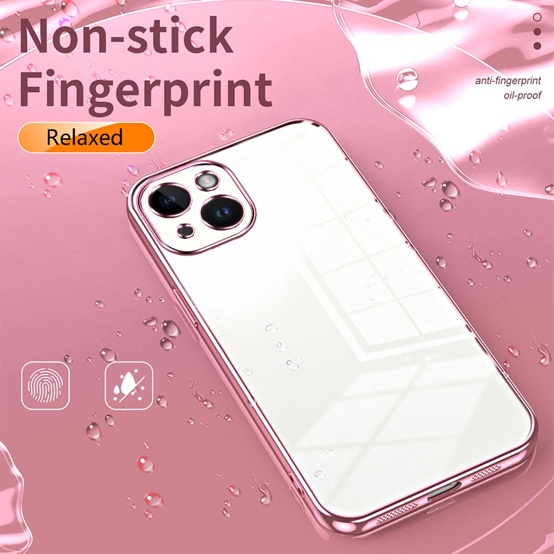 iPhone 14 Transparent Fine Hole Phone Case - Crystal Clear Vacuum Plating, Anti-Fingerprint, Shock-Absorbing TPU Frame