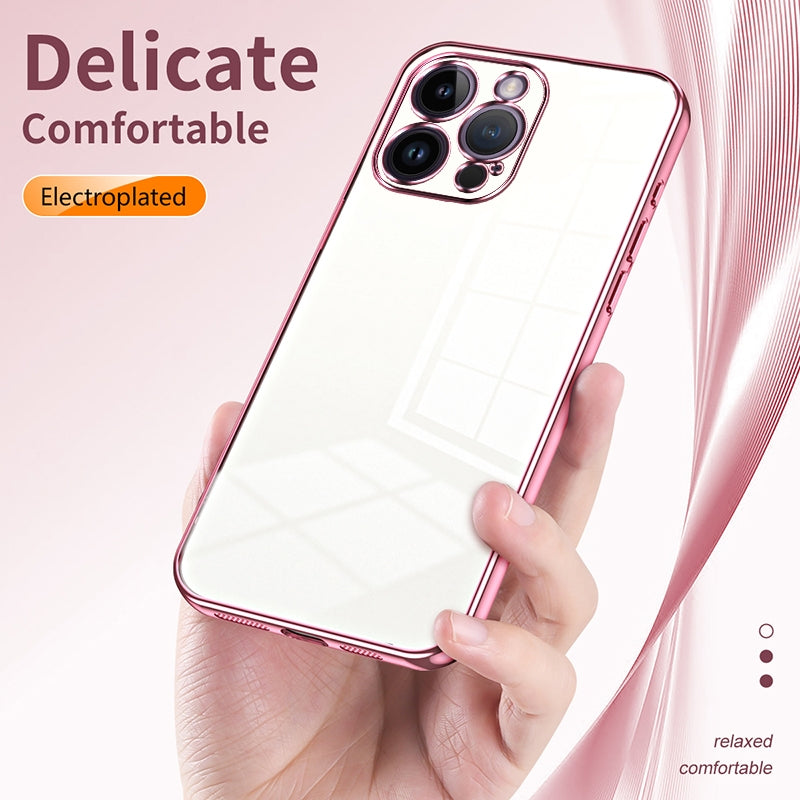 iPhone 14 Pro Max Transparent Fine Hole Phone Case - Crystal Clear Vacuum Plating, Anti-Fingerprint, Shock-Absorbing TPU Frame
