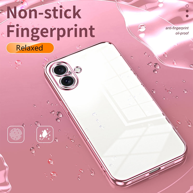 iPhone 16 Plus Transparent Fine Hole Phone Case - Crystal Clear Vacuum Plating, Anti-Fingerprint, Shock-Absorbing TPU Frame