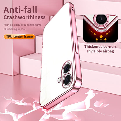 iPhone 16 Plus Transparent Fine Hole Phone Case - Crystal Clear Vacuum Plating, Anti-Fingerprint, Shock-Absorbing TPU Frame