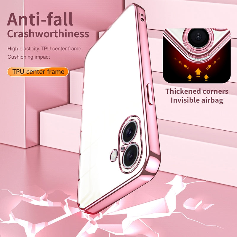 iPhone 16 Transparent Fine Hole Phone Case - Crystal Clear Vacuum Plating, Anti-Fingerprint, Shock-Absorbing TPU Frame