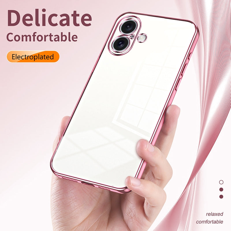 iPhone 16 Transparent Fine Hole Phone Case - Crystal Clear Vacuum Plating, Anti-Fingerprint, Shock-Absorbing TPU Frame