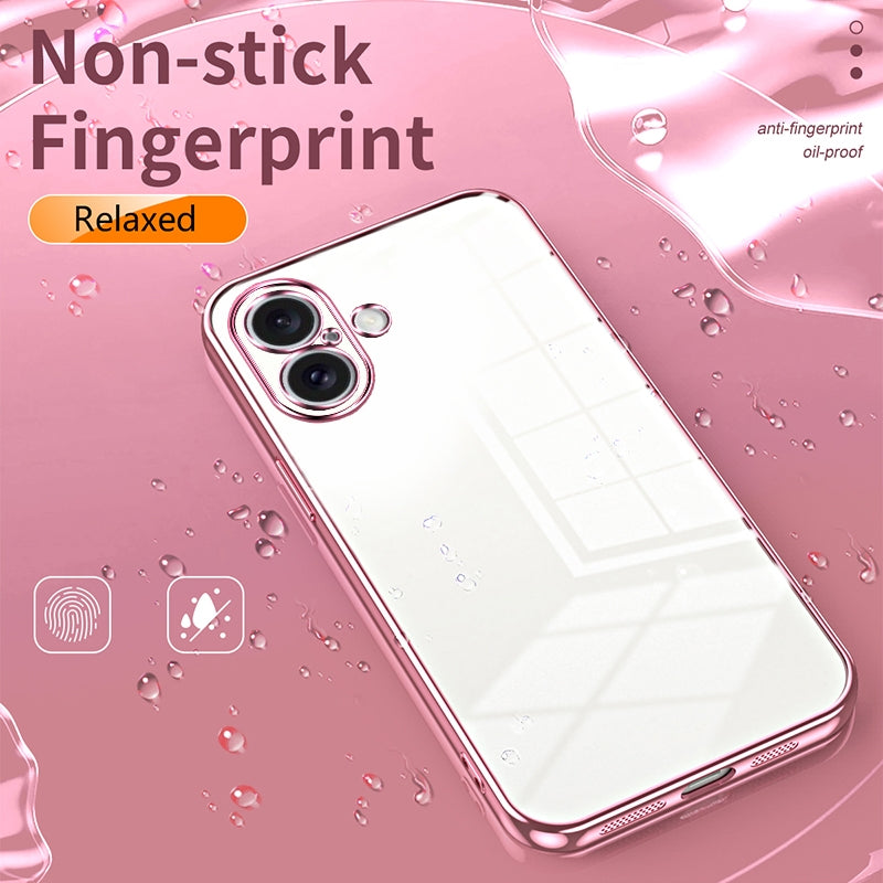 iPhone 16 Transparent Fine Hole Phone Case - Crystal Clear Vacuum Plating, Anti-Fingerprint, Shock-Absorbing TPU Frame