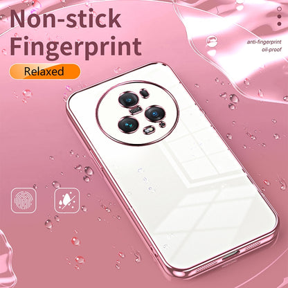 Honor Magic5 Pro Transparent Fine Hole Phone Case - Crystal Clear Vacuum Plating, Anti-Fingerprint, Shock-Absorbing TPU Frame