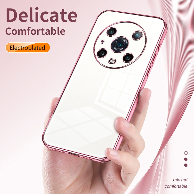 Honor Magic4 Pro Transparent Fine Hole Phone Case - Crystal Clear Vacuum Plating, Anti-Fingerprint, Shock-Absorbing TPU Frame