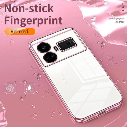Realme GT5 Transparent Fine Hole Phone Case - Crystal Clear Vacuum Plating, Anti-Fingerprint, Shock-Absorbing TPU Frame
