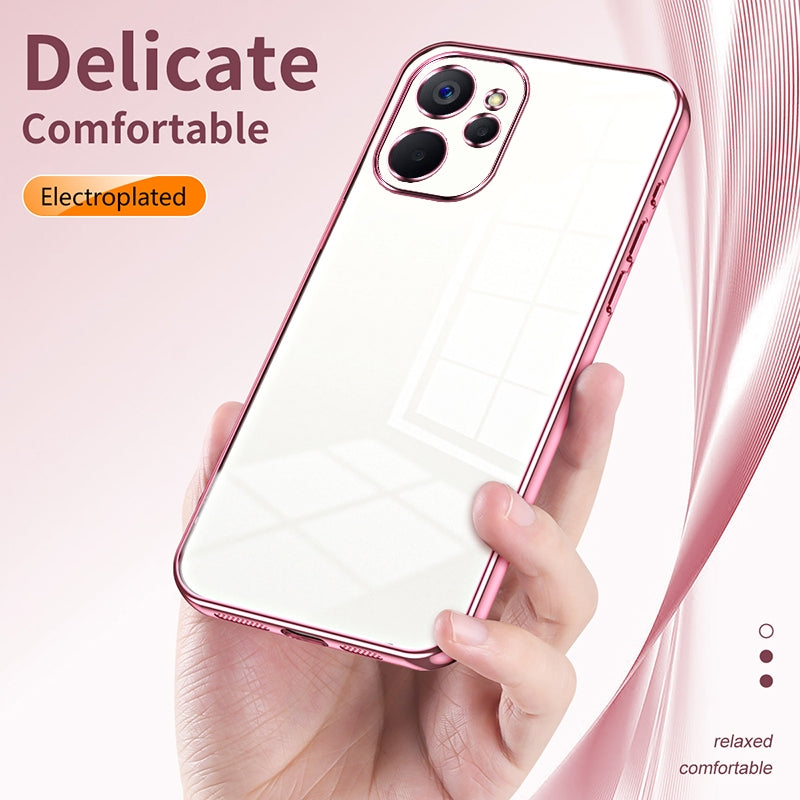 Realme 9i 5G Transparent Fine Hole Phone Case - Crystal Clear Vacuum Plating, Anti-Fingerprint, Shock-Absorbing TPU Frame