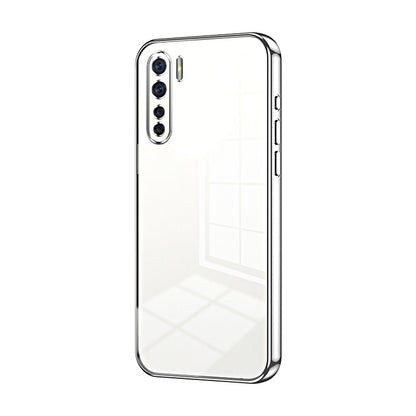 OPPO F15 Transparent Fine Hole Phone Case - Crystal Clear Vacuum Plating, Anti-Fingerprint, Shock-Absorbing TPU Frame