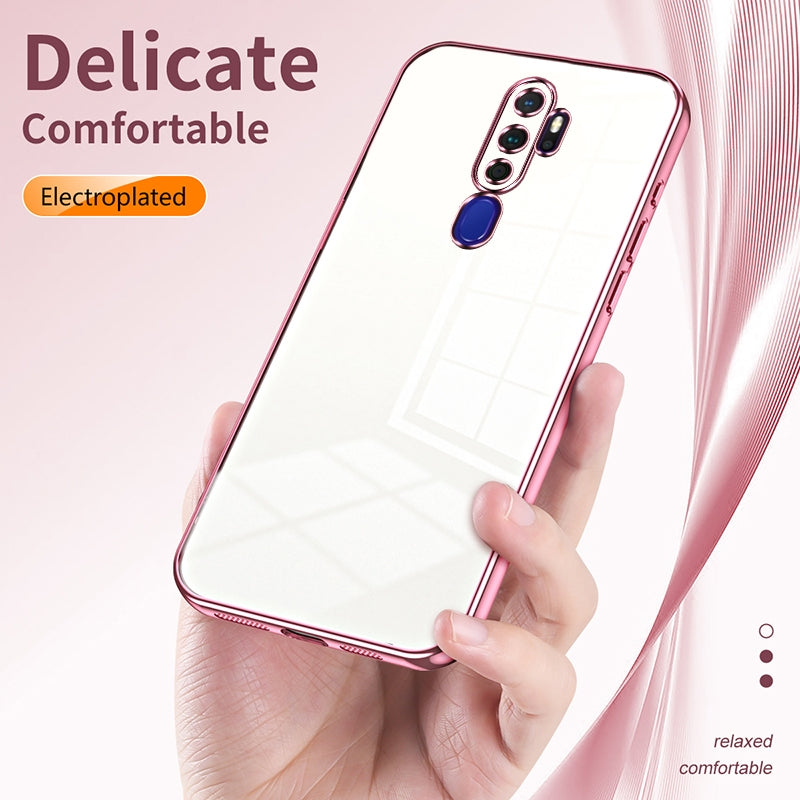 OPPO A9 2020 Transparent Fine Hole Phone Case - Crystal Clear Vacuum Plating, Anti-Fingerprint, Shock-Absorbing TPU Frame