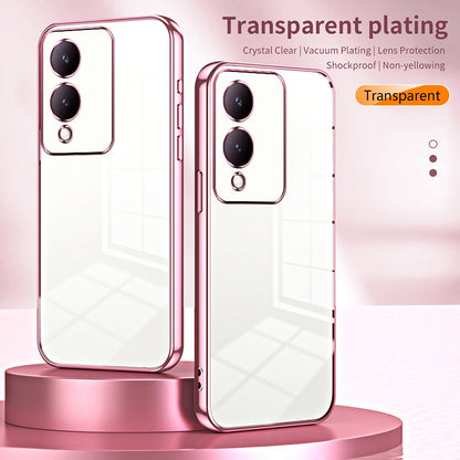 vivo Y17s Transparent Fine Hole Phone Case - Crystal Clear Vacuum Plating, Anti-Fingerprint, Shock-Absorbing TPU Frame