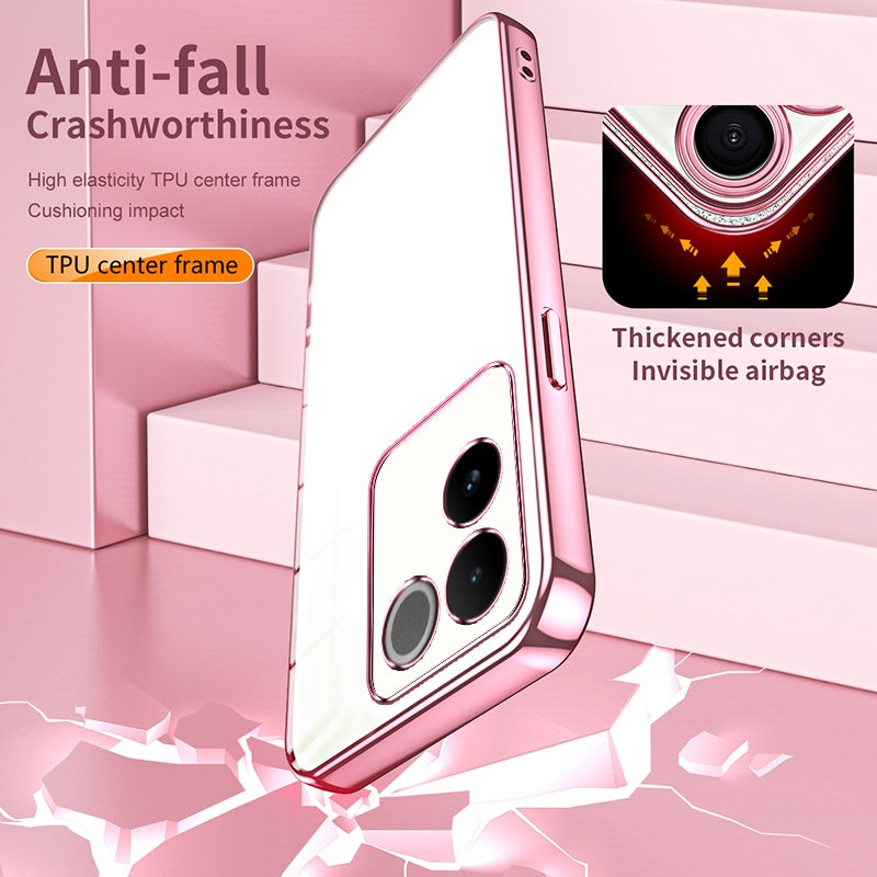 vivo S17e Transparent Fine Hole Phone Case - Crystal Clear Vacuum Plating, Anti-Fingerprint, Shock-Absorbing TPU Frame