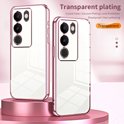 vivo V29 Transparent Fine Hole Phone Case - Crystal Clear Vacuum Plating, Anti-Fingerprint, Shock-Absorbing TPU Frame