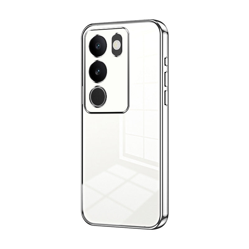 vivo V29 Transparent Fine Hole Phone Case - Crystal Clear Vacuum Plating, Anti-Fingerprint, Shock-Absorbing TPU Frame