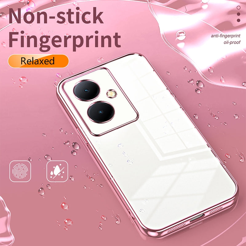 vivo V29 Lite Transparent Fine Hole Phone Case - Crystal Clear Vacuum Plating, Anti-Fingerprint, Shock-Absorbing TPU Frame