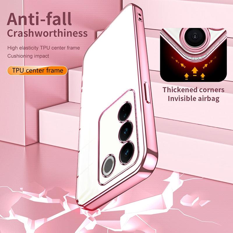 vivo S16 Pro Transparent Fine Hole Phone Case - Crystal Clear Vacuum Plating, Anti-Fingerprint, Shock-Absorbing TPU Frame