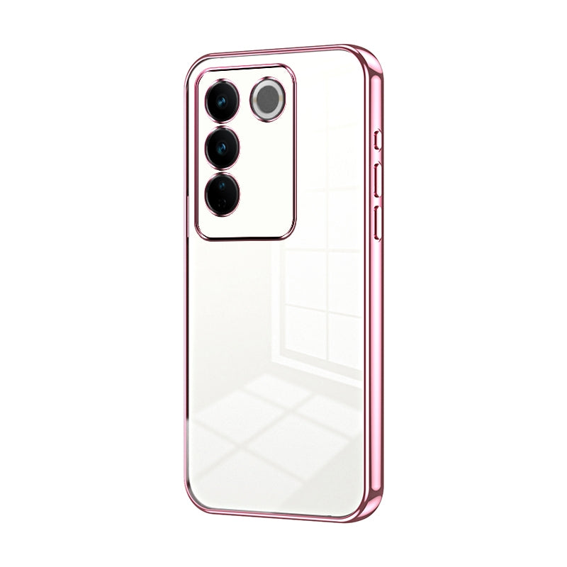 vivo V27 Transparent Fine Hole Phone Case - Crystal Clear Vacuum Plating, Anti-Fingerprint, Shock-Absorbing TPU Frame