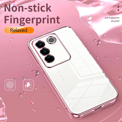 vivo V27 Pro Transparent Fine Hole Phone Case - Crystal Clear Vacuum Plating, Anti-Fingerprint, Shock-Absorbing TPU Frame