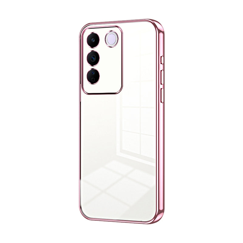 vivo V27e Transparent Fine Hole Phone Case - Crystal Clear Vacuum Plating, Anti-Fingerprint, Shock-Absorbing TPU Frame