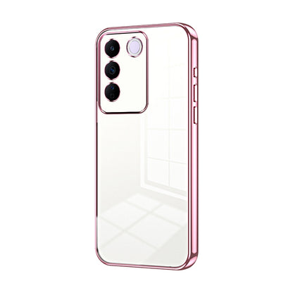 vivo V27e Transparent Fine Hole Phone Case - Crystal Clear Vacuum Plating, Anti-Fingerprint, Shock-Absorbing TPU Frame