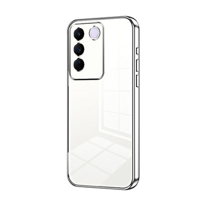 vivo V27e Transparent Fine Hole Phone Case - Crystal Clear Vacuum Plating, Anti-Fingerprint, Shock-Absorbing TPU Frame
