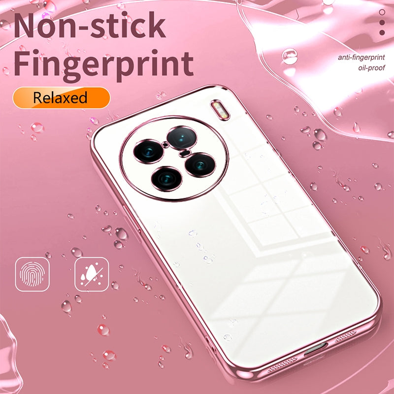 vivo X90 Pro+ Transparent Fine Hole Phone Case - Crystal Clear Vacuum Plating, Anti-Fingerprint, Shock-Absorbing TPU Frame