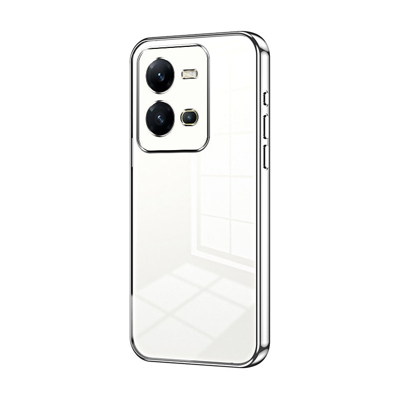vivo V25e Transparent Fine Hole Phone Case - Crystal Clear Vacuum Plating, Anti-Fingerprint, Shock-Absorbing TPU Frame
