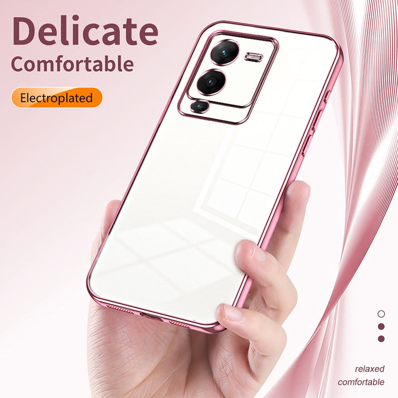 vivo V25 Pro Transparent Fine Hole Phone Case - Crystal Clear Vacuum Plating, Anti-Fingerprint, Shock-Absorbing TPU Frame