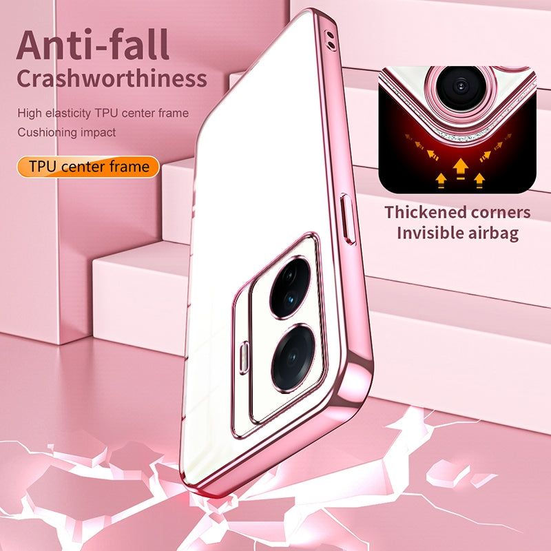 vivo T1 Pro Transparent Fine Hole Phone Case - Crystal Clear Vacuum Plating, Anti-Fingerprint, Shock-Absorbing TPU Frame