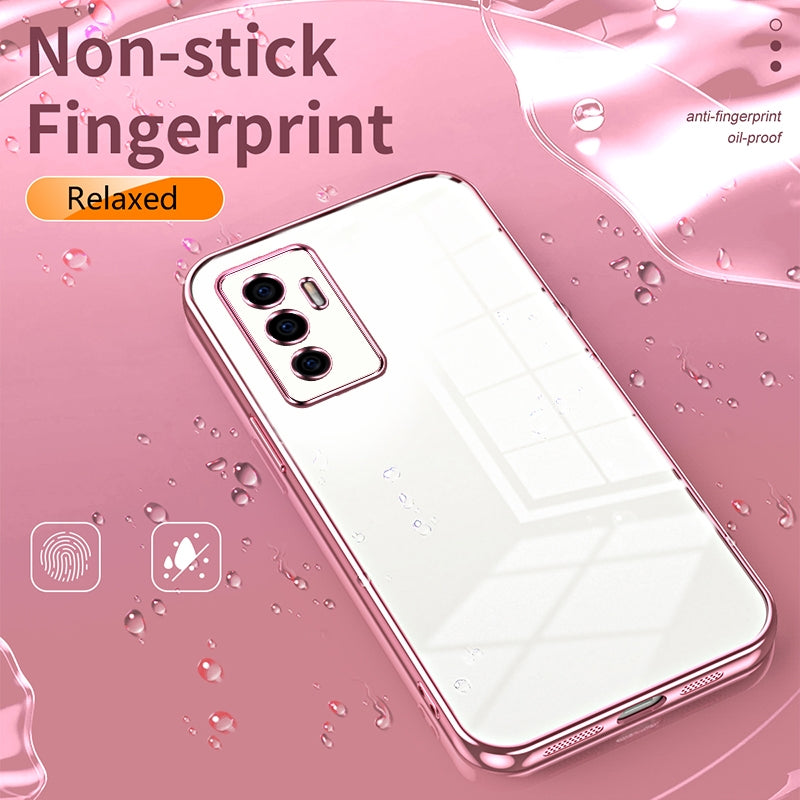 vivo V23e 4G Transparent Fine Hole Phone Case - Crystal Clear Vacuum Plating, Anti-Fingerprint, Shock-Absorbing TPU Frame