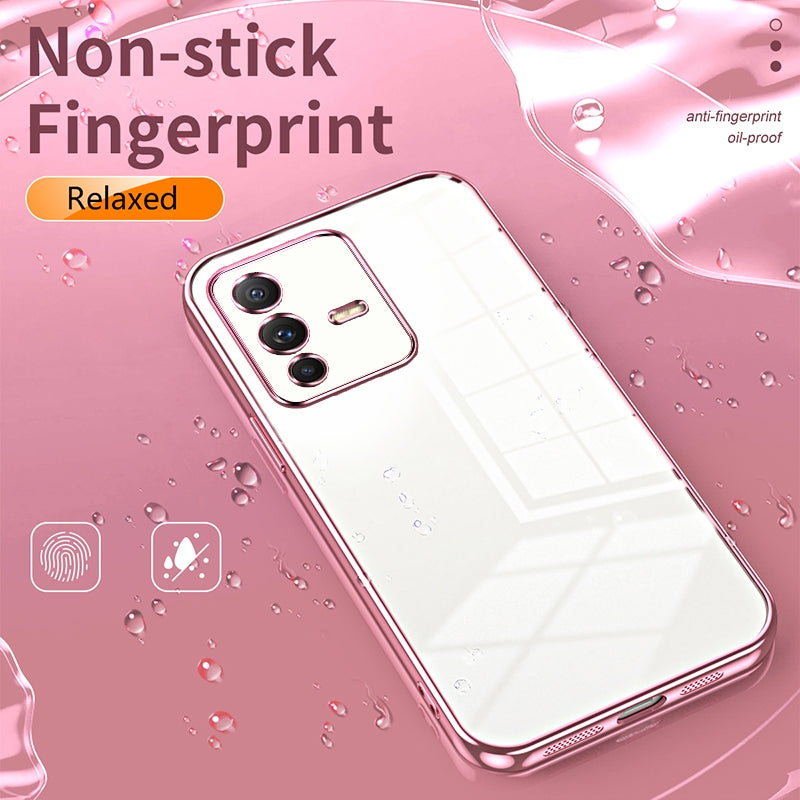 vivo V23 5G Transparent Fine Hole Phone Case - Crystal Clear Vacuum Plating, Anti-Fingerprint, Shock-Absorbing TPU Frame