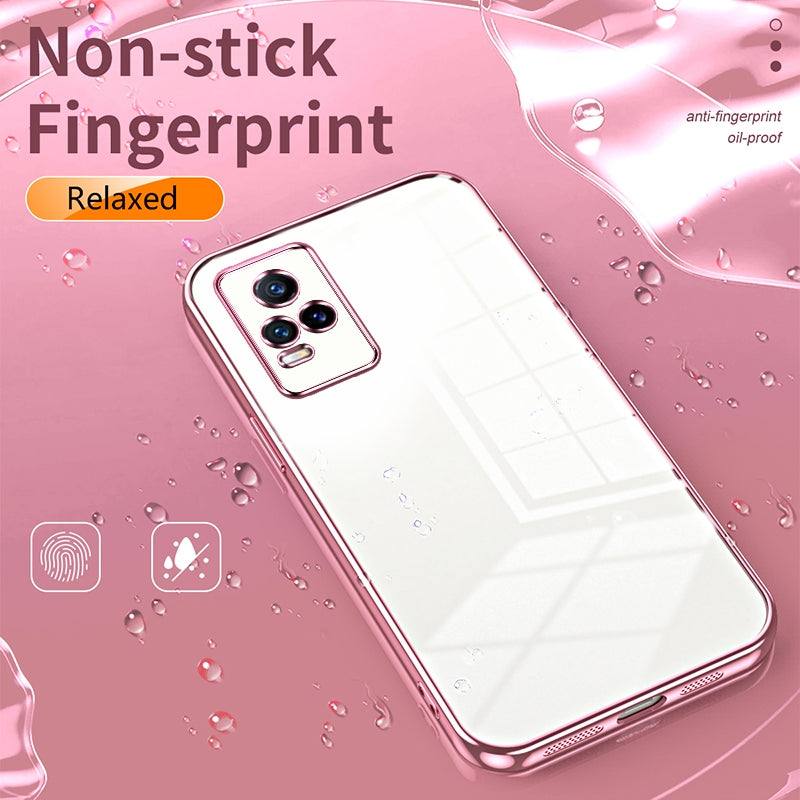 vivo V21e Transparent Fine Hole Phone Case - Crystal Clear Vacuum Plating, Anti-Fingerprint, Shock-Absorbing TPU Frame