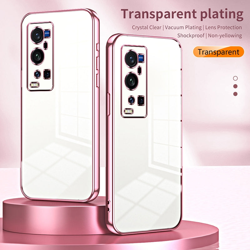 vivo X60 Pro+ Transparent Fine Hole Phone Case - Crystal Clear Vacuum Plating, Anti-Fingerprint, Shock-Absorbing TPU Frame