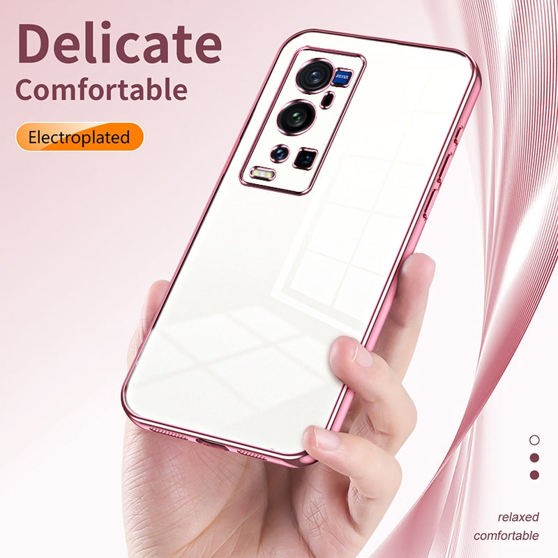 vivo X60 Pro+ Transparent Fine Hole Phone Case - Crystal Clear Vacuum Plating, Anti-Fingerprint, Shock-Absorbing TPU Frame