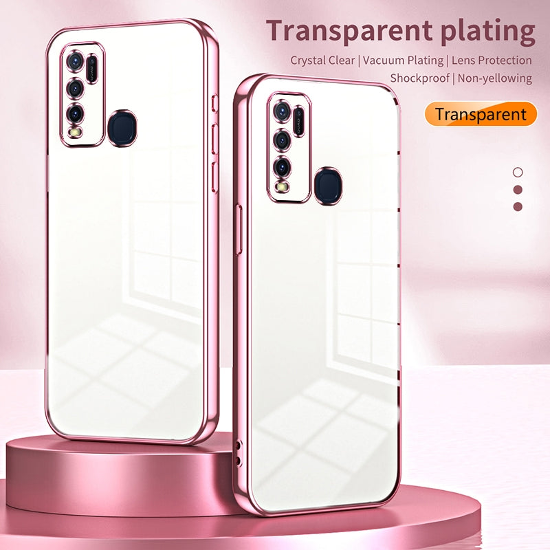 vivo Y30 Transparent Fine Hole Phone Case - Crystal Clear Vacuum Plating, Anti-Fingerprint, Shock-Absorbing TPU Frame