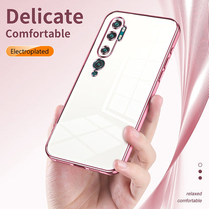 Xiaomi Mi Note 10 Transparent Fine Hole Phone Case - Crystal Clear Vacuum Plating, Anti-Fingerprint, Shock-Absorbing TPU Frame