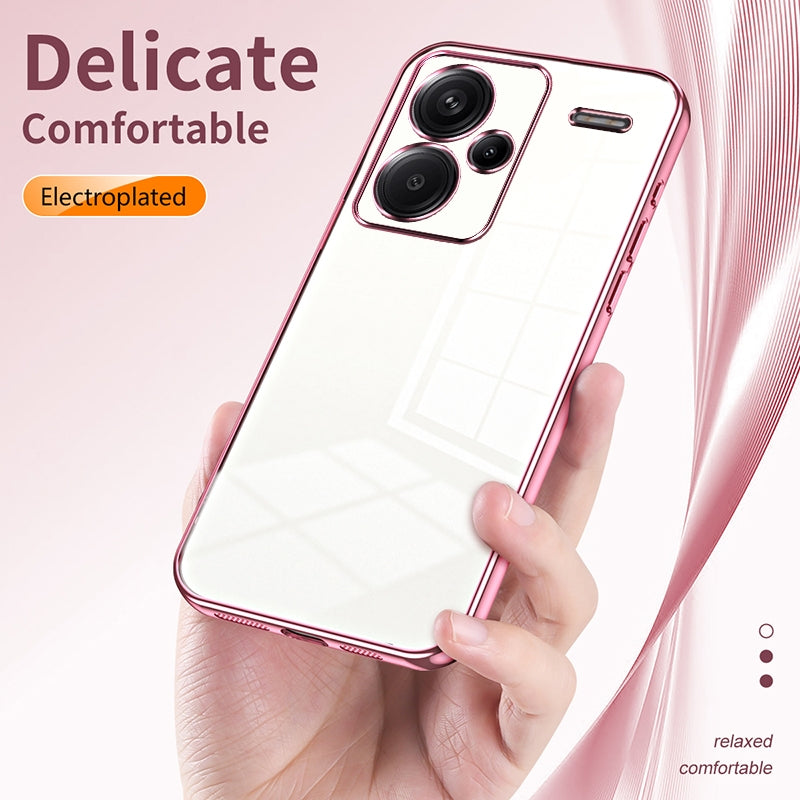 Xiaomi Redmi Note 13 Pro+ Transparent Fine Hole Phone Case - Crystal Clear Vacuum Plating, Anti-Fingerprint, Shock-Absorbing TPU Frame