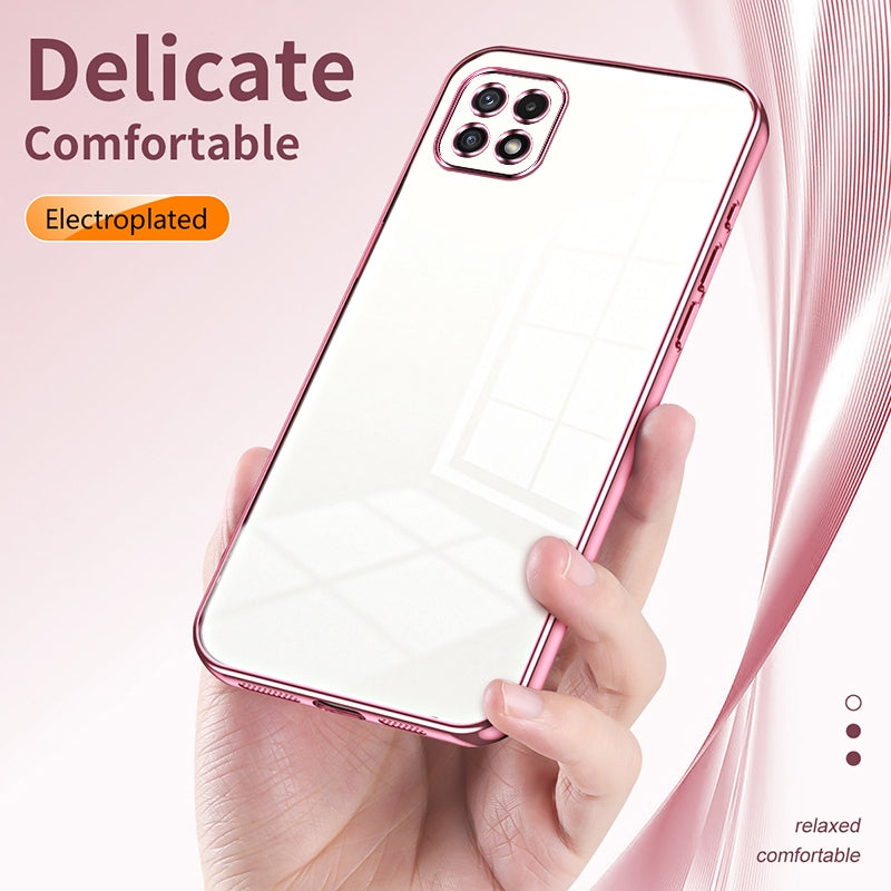 Samsung Galaxy A22 5G Transparent Fine Hole Phone Case - Crystal Clear Vacuum Plating, Anti-Fingerprint, Shock-Absorbing TPU Frame-casify.uk