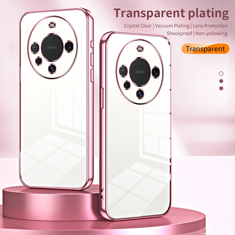 Huawei Mate 60 Transparent Fine Hole Phone Case - Crystal Clear Vacuum Plating, Anti-Fingerprint, Shock-Absorbing TPU Frame
