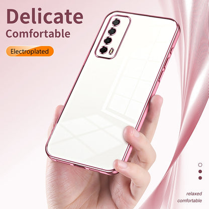 Huawei Y7A Transparent Fine Hole Phone Case - Crystal Clear Vacuum Plating, Anti-Fingerprint, Shock-Absorbing TPU Frame