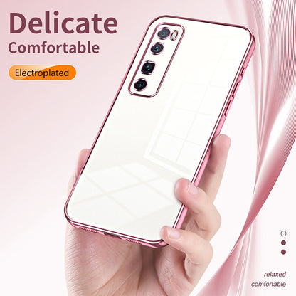 Huawei nova 7 Pro Transparent Fine Hole Phone Case - Crystal Clear Vacuum Plating, Anti-Fingerprint, Shock-Absorbing TPU Frame
