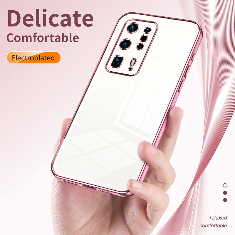 Huawei P40 Pro+ Transparent Fine Hole Phone Case - Crystal Clear Vacuum Plating, Anti-Fingerprint, Shock-Absorbing TPU Frame