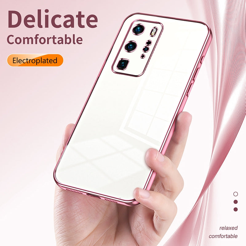 Huawei P40 Pro Transparent Fine Hole Phone Case - Crystal Clear Vacuum Plating, Anti-Fingerprint, Shock-Absorbing TPU Frame