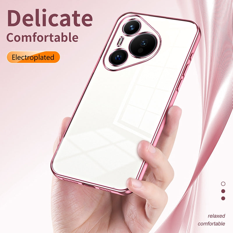 Huawei Pura 70 Transparent Fine Hole Phone Case - Crystal Clear Vacuum Plating, Anti-Fingerprint, Shock-Absorbing TPU Frame