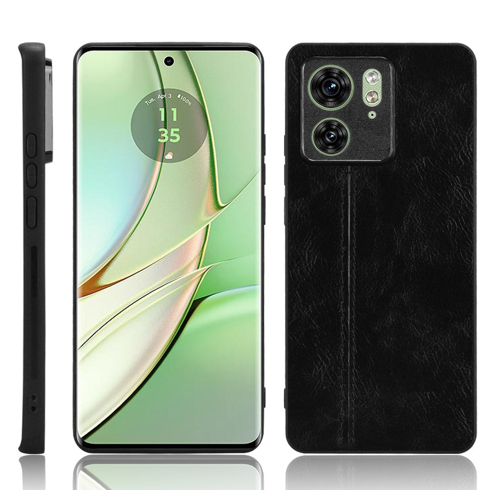 Motorola Edge 40 Cow Pattern Sewing Back Cover Phone Case - Premium PU Leather Texture PC + TPU Shockproof Protective Case, Scratch Resistant Slim Lightweight Anti-Fingerprint Full Coverage Mobile Cover