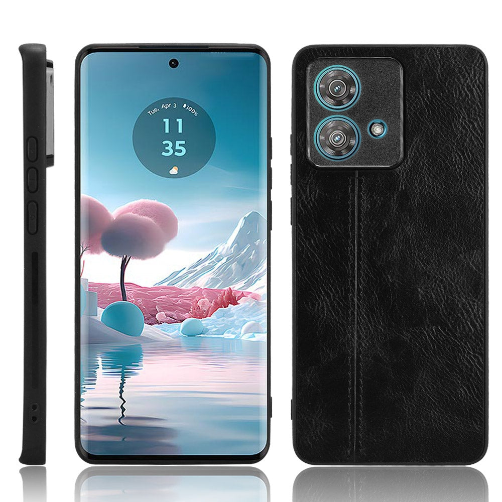 Motorola Edge 40 Neo 5G Cow Pattern Sewing Back Cover Phone Case - Premium PU Leather Texture PC + TPU Shockproof Protective Case, Scratch Resistant Slim Lightweight Anti-Fingerprint Full Coverage Mobile Cover