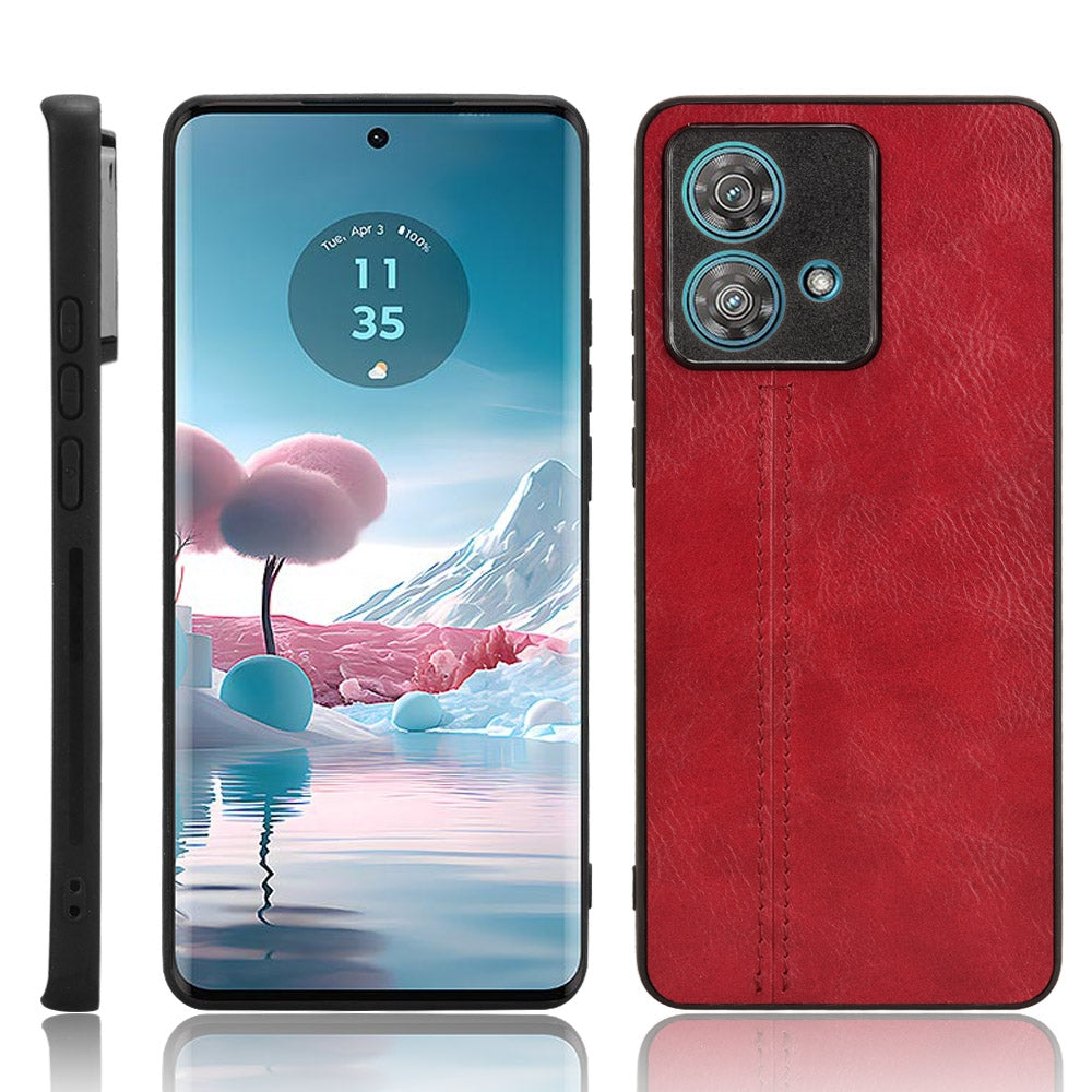 Motorola Edge 40 Neo 5G Cow Pattern Sewing Back Cover Phone Case - Premium PU Leather Texture PC + TPU Shockproof Protective Case, Scratch Resistant Slim Lightweight Anti-Fingerprint Full Coverage Mobile Cover