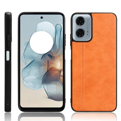 Motorola Moto G Power 5G 2024 Cow Pattern Sewing Back Cover Phone Case - Premium PU Leather Texture PC + TPU Shockproof Protective Case, Scratch Resistant Slim Lightweight Anti-Fingerprint Full Coverage Mobile Cover